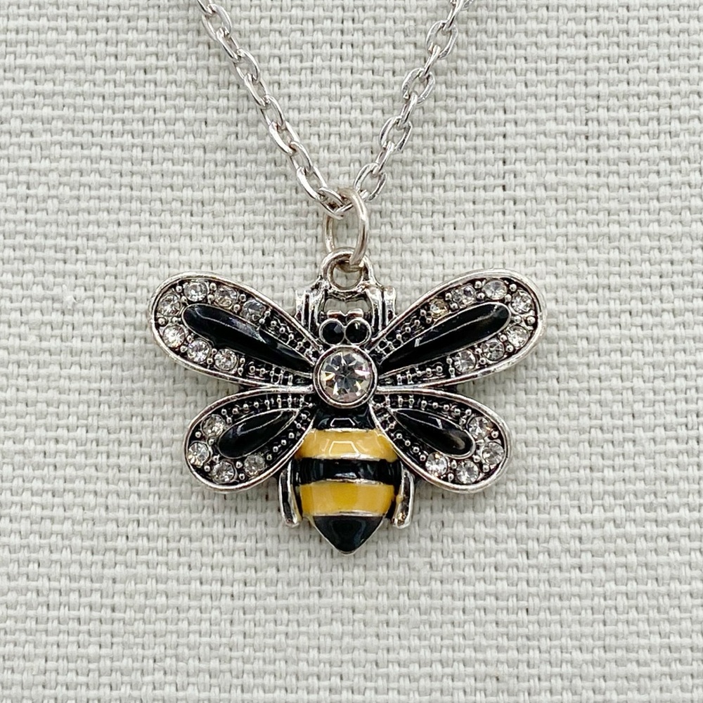 Bumblebee Rhinestone And Silver Tone Pendant Necklace